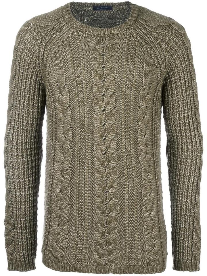 Roberto Collina Cable Knit Jumper, Men's, Size: 50, Green, Silk/merino