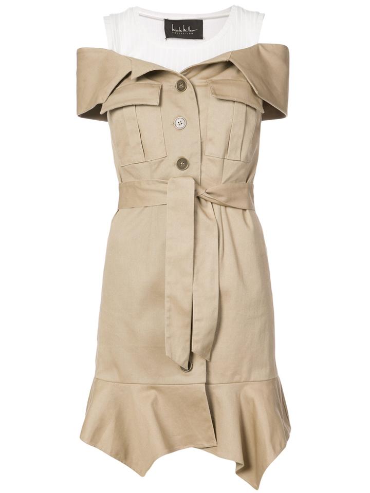 Nicole Miller Off-the-shoulder Button Dress - Brown