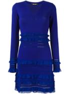 Roberto Cavalli Knitted Frill-detail Dress - Blue