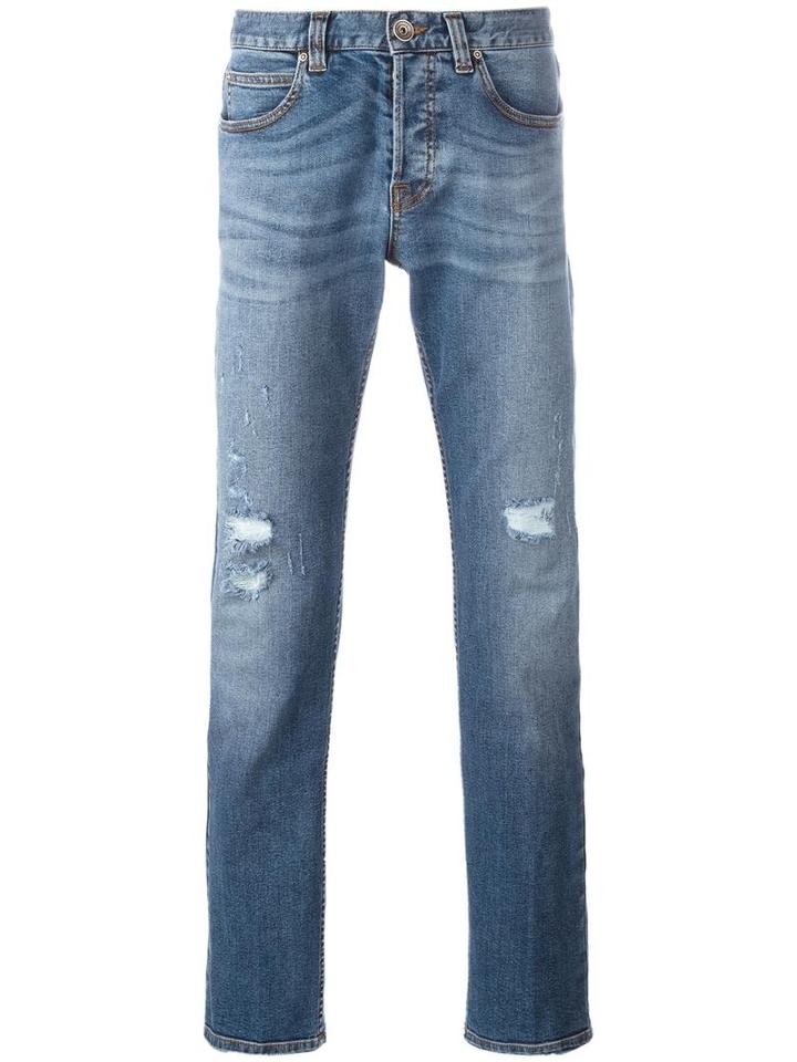 Eleventy Ripped Straight Jeans, Men's, Size: 36, Blue, Cotton/spandex/elastane