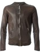 Giorgio Brato Zip Leather Jacket, Men's, Size: 48, Brown, Leather/nylon/cotton
