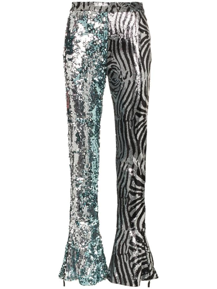 Halpern Zebra And Sequin Embellished Flared Trousers - Grey