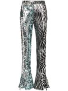 Halpern Zebra And Sequin Embellished Flared Trousers - Grey