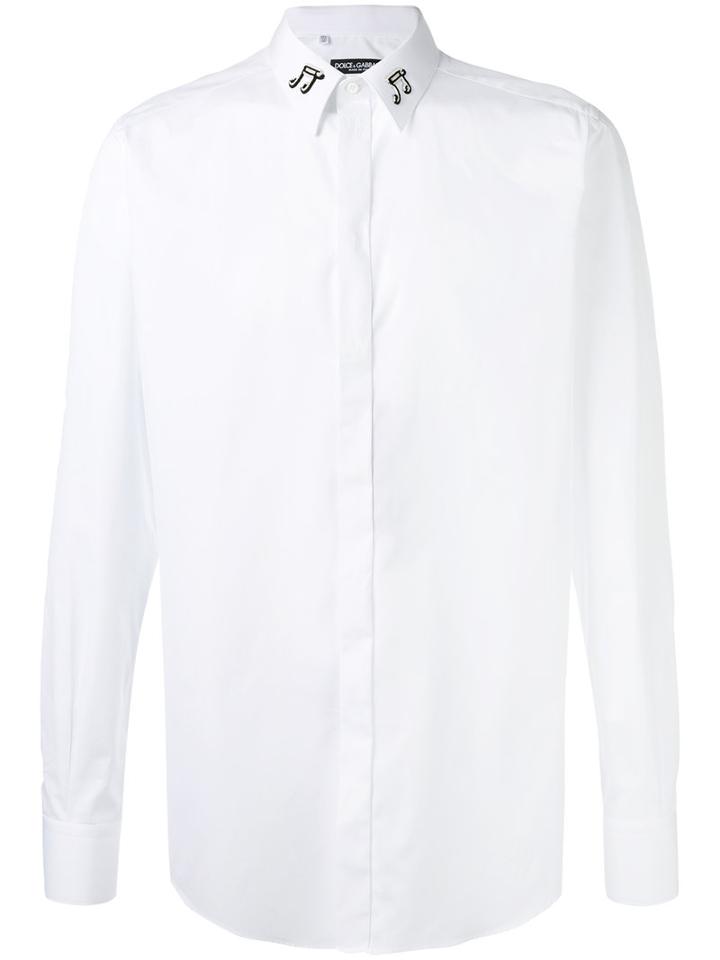 Dolce & Gabbana Music Patch Shirt, Men's, Size: 42, White, Cotton/glass/polyester/silk