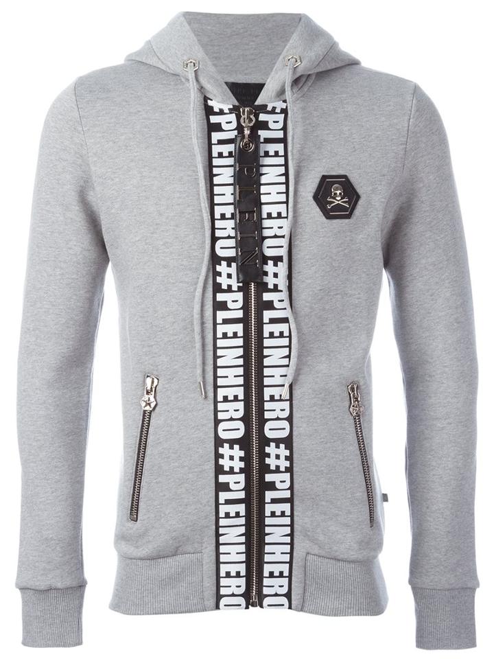 Philipp Plein 'plein Hero' Hoodie, Men's, Size: Medium, Grey, Cotton/polyurethane/polyester