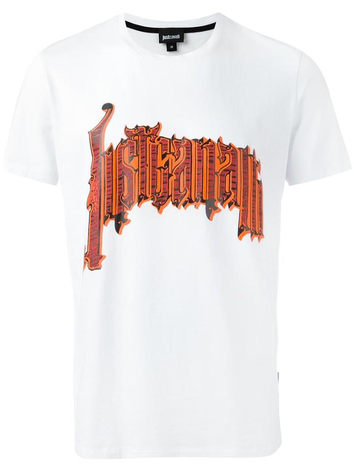 Just Cavalli Logo Print T-shirt, Men's, Size: Large, White, Cotton