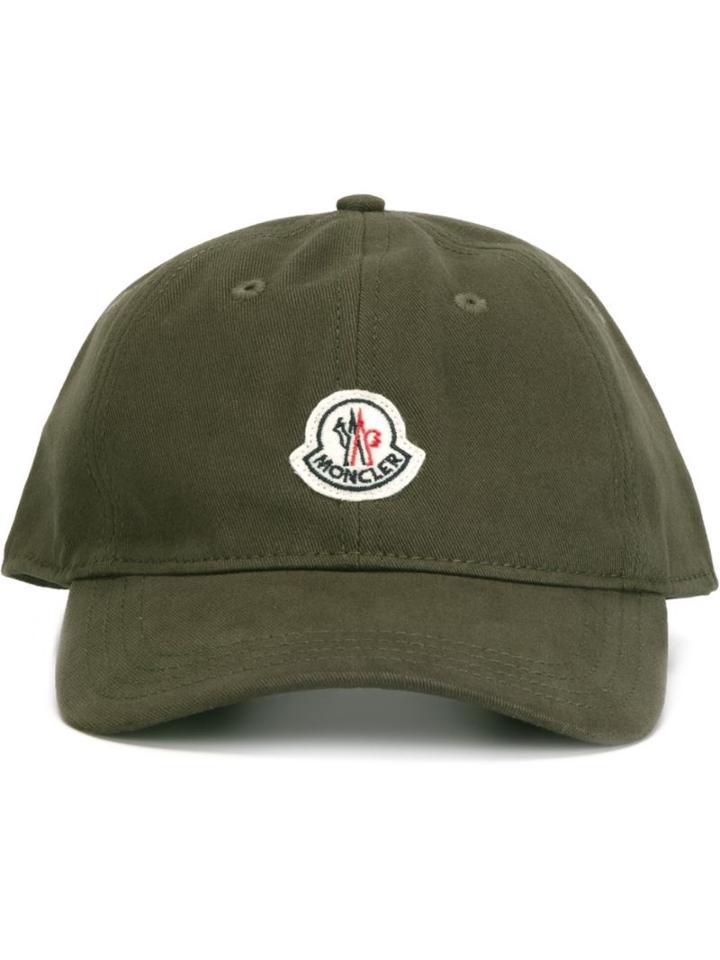 Moncler Logo Patch Baseball Cap, Men's, Green, Cotton/polyester