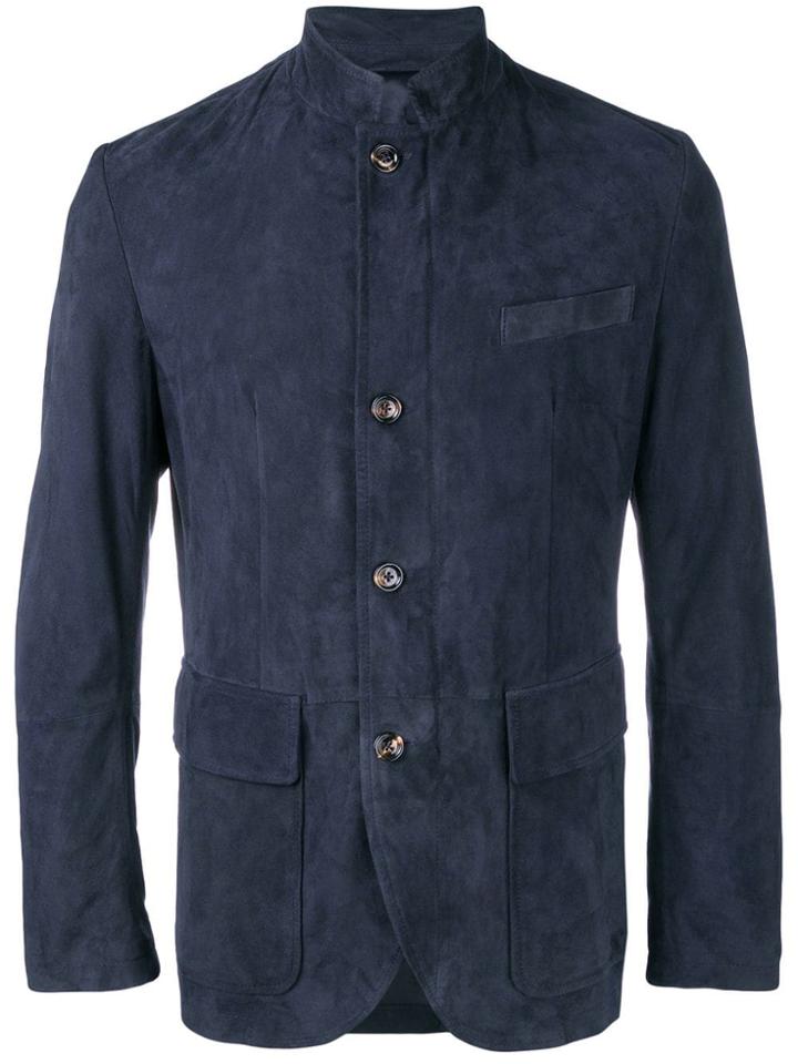 Eleventy Single Breasted High Neck Blazer - Blue