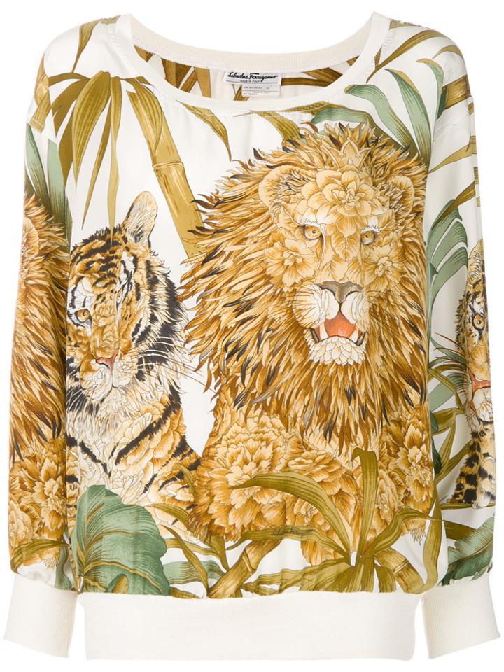 Salvatore Ferragamo Vintage Animals Print Longsleeved Blouse - Nude &