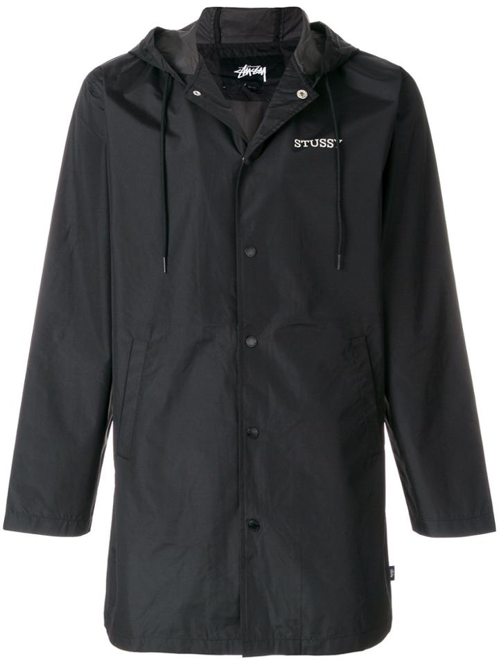 Stussy Hooded Logo Print Jacket - Black
