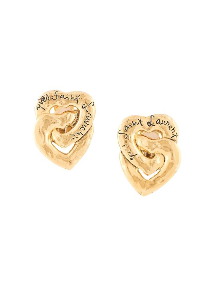Yves Saint Laurent Pre-owned Logo Heart Earrings - Gold