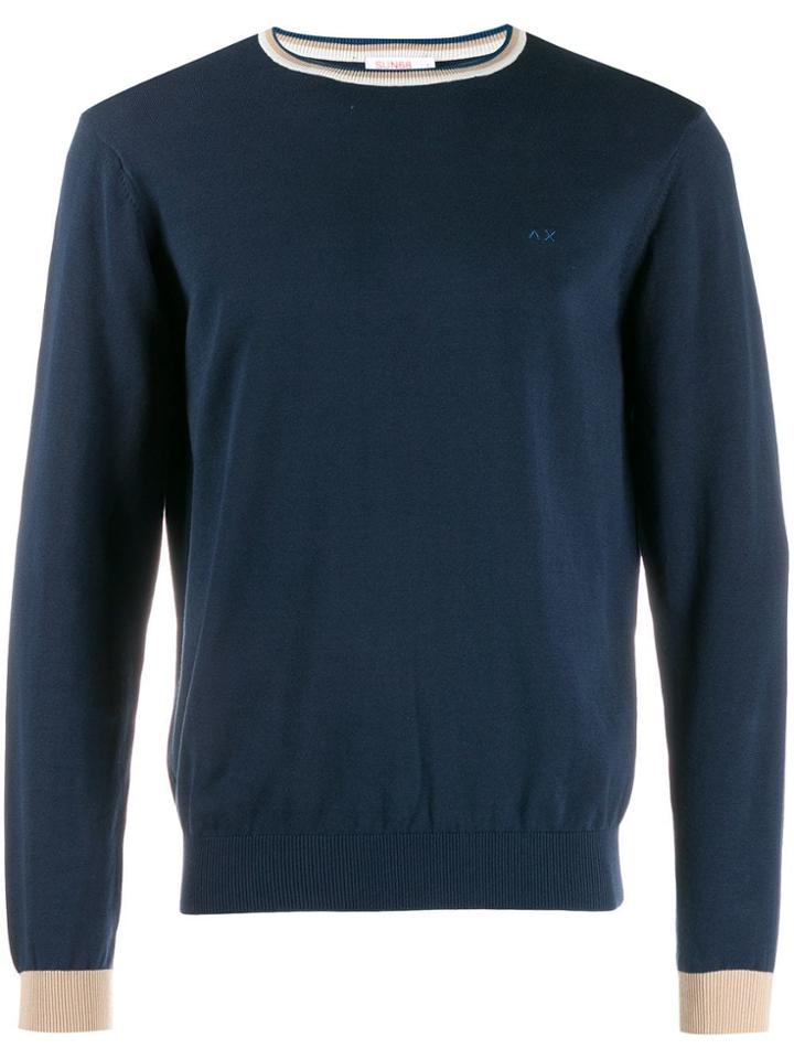 Sun 68 Striped Neck Jumper - Blue