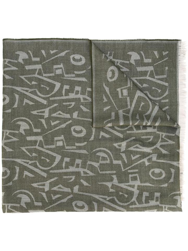Salvatore Ferragamo Graphic Ferragamo Lettering Scarf, Men's, Green, Wool/cashmere/silk