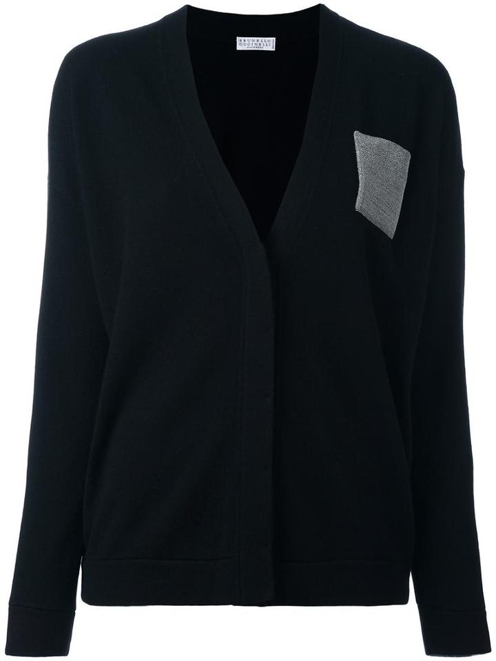 Brunello Cucinelli Contrast Pocket Cardigan, Women's, Size: Large, Black, Virgin Wool/cashmere/silk