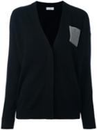 Brunello Cucinelli Contrast Pocket Cardigan, Women's, Size: Large, Black, Virgin Wool/cashmere/silk