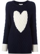 Chinti And Parker Heart Detail Aran Sweater, Women's, Size: Medium, Blue, Merino