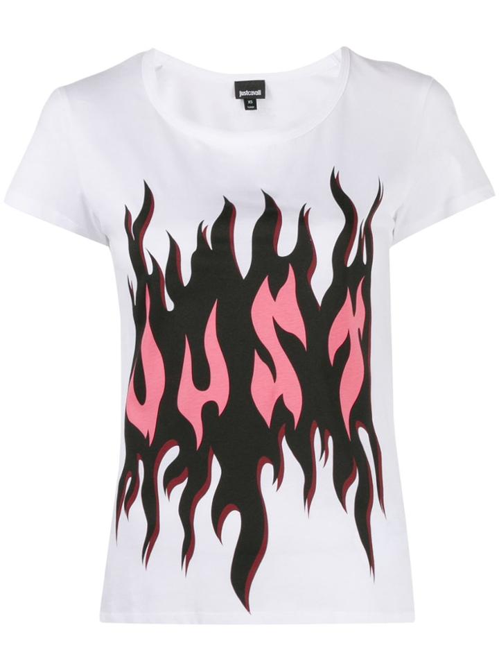 Just Cavalli Just Flames-print T-shirt - White