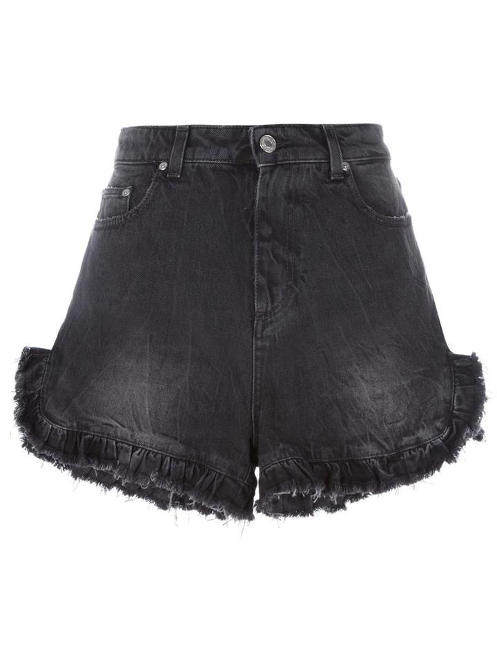 Msgm Frayed Hem Denim Shorts, Women's, Size: 40, Black, Cotton/polyester