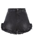 Msgm Frayed Hem Denim Shorts, Women's, Size: 40, Black, Cotton/polyester