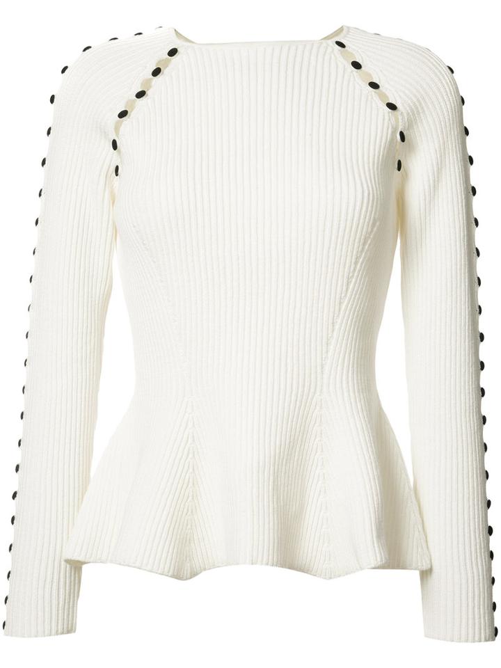 Carolina Herrera Button Up Rib Knit Jumper, Women's, Size: Medium, White, Cotton/spandex/elastane/polyimide