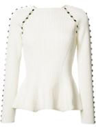 Carolina Herrera Button Up Rib Knit Jumper, Women's, Size: Medium, White, Cotton/spandex/elastane/polyimide
