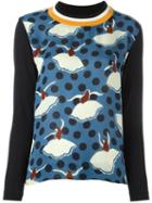 Marni Printed Panel Blouse, Women's, Size: 44, Blue, Silk/cotton/wool