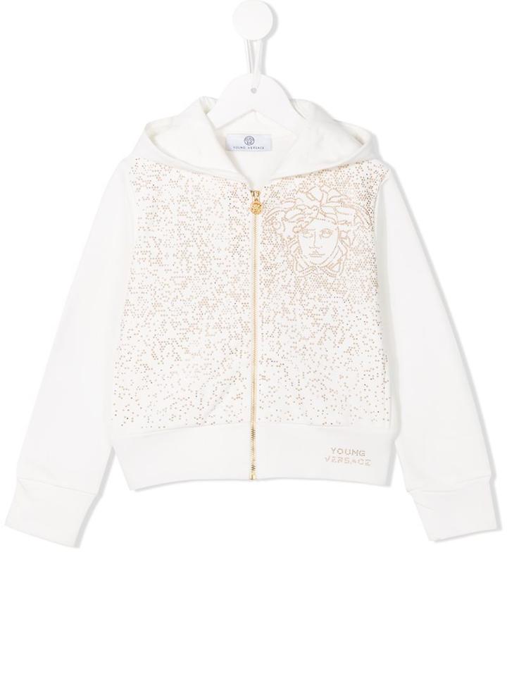 Young Versace Studded Medusa Hoodie, Girl's, Size: 10 Yrs, White
