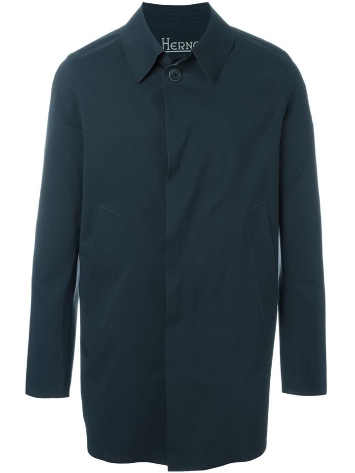 Herno Angled Front Pocket Coat, Men's, Size: 54, Blue, Polyamide