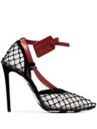 Off-white Leather Tag 110 Fishnet Pumps - Black