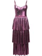 Marchesa Notte Pleated Midi Dress - Purple