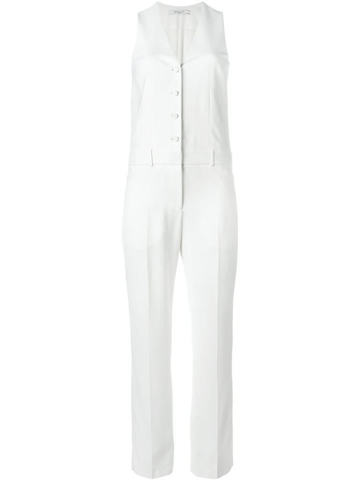 Givenchy Sleeveless Buttoned Jumpsuit, Women's, Size: 38, White, Silk/acetate/viscose/wool
