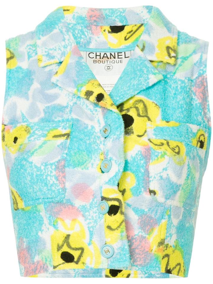 Chanel Vintage Floral Cropped Top - Blue