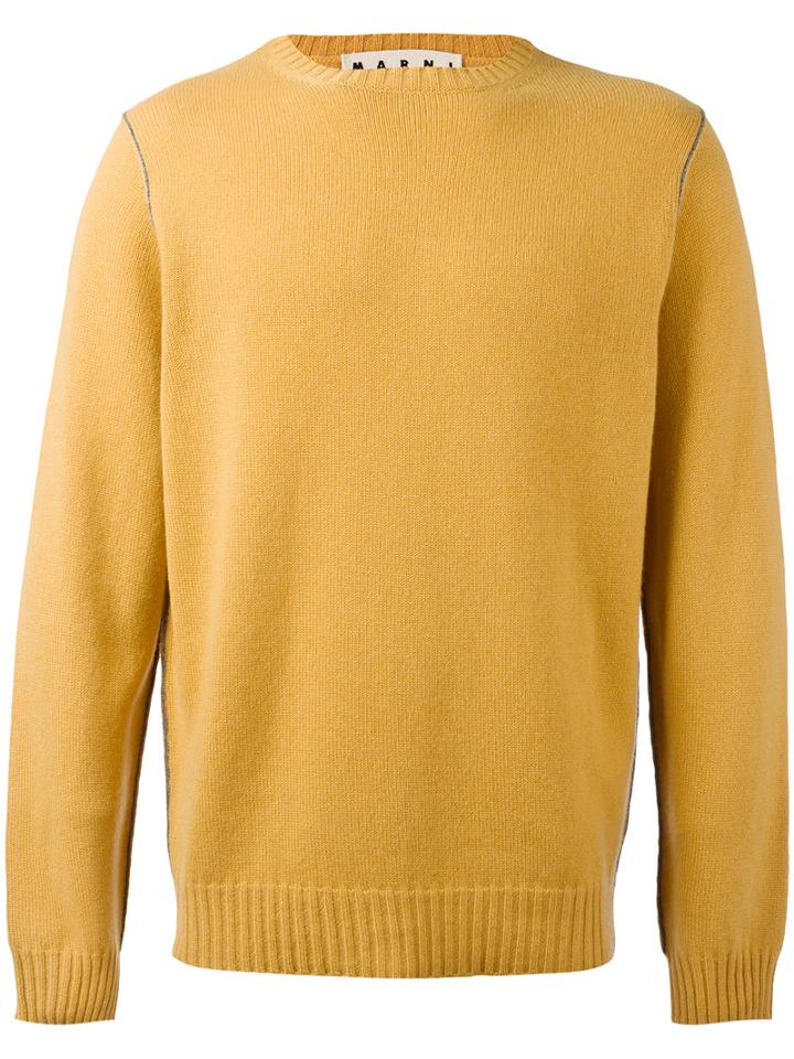 Marni Contrast Top Stitch Sweater, Men's, Size: 46, Yellow/orange, Cashmere