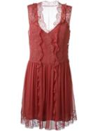 Alberta Ferretti Lace Trim Ruffle Dress, Women's, Size: 44, Pink/purple, Silk/acetate/other Fibers