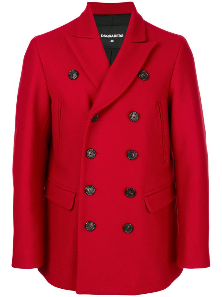 Dsquared2 - Classic Peacoat - Men - Cotton/polyamide/polyester/virgin Wool - 46, Red, Cotton/polyamide/polyester/virgin Wool