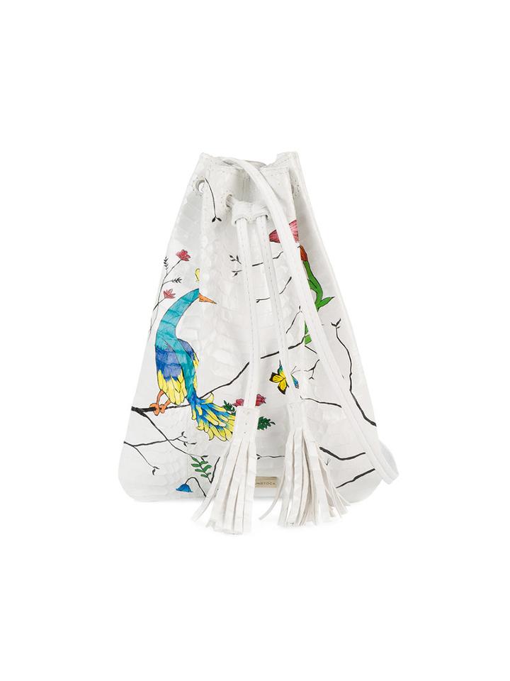 Elisabeth Weinstock - Graffiti Bird Print Drawstring Bag - Women - Leather/watersnake Skin - One Size, White, Leather/watersnake Skin