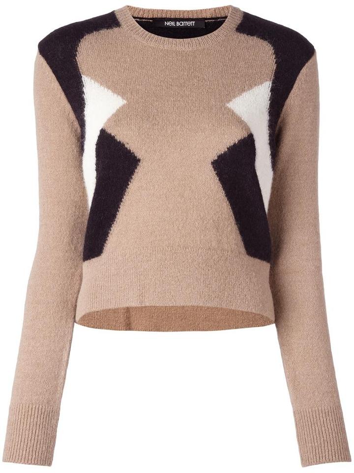 Neil Barrett Geometric Colour Block Jumper, Women's, Size: Large, Nude/neutrals, Nylon/alpaca