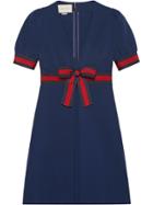 Gucci Jersey V-neck Dress With Web - Blue