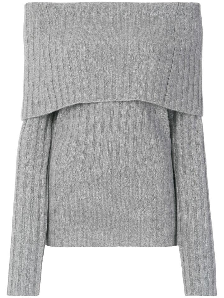Theory Off-shoulder Foldover Pullover - Grey