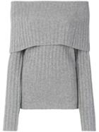 Theory Off-shoulder Foldover Pullover - Grey