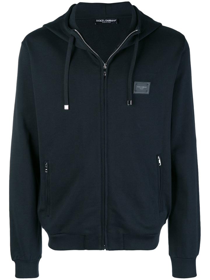Dolce & Gabbana Logo Patch Zipped Hoodie - Black