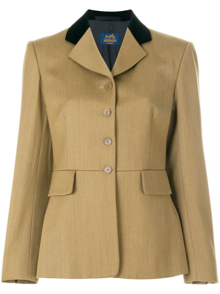 Hermès Vintage Contrasting Lapel Boxy Blazer - Brown