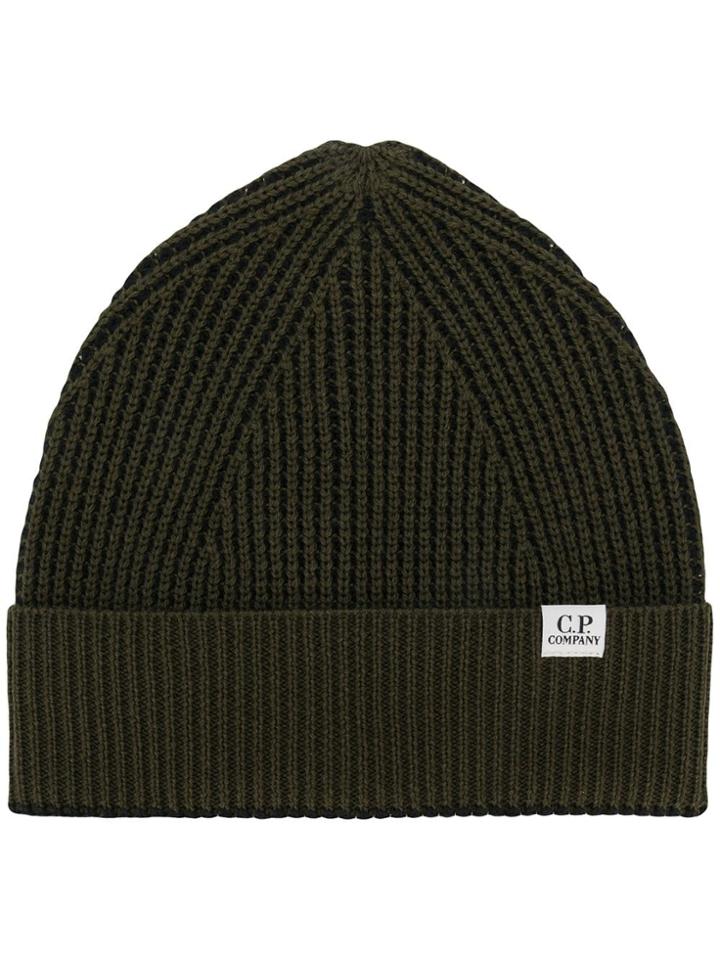 Cp Company Logo Patch Knit Beanie - Green