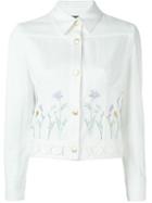 Alexander Mcqueen Flower Embroidered Denim Jacket, Women's, Size: 42, White, Cotton
