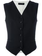 Dolce & Gabbana Contrast Stitched Trim Waistcoat, Women's, Size: 42, Black, Virgin Wool/silk/spandex/elastane