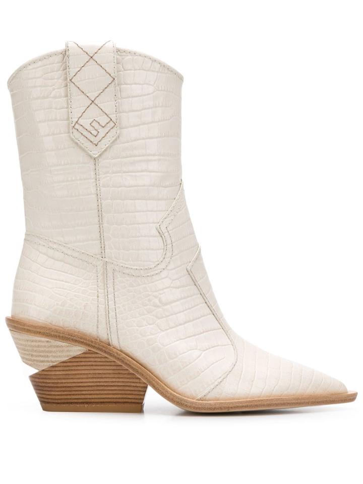 Fendi Crocodile-embossed Ankle Boots - Neutrals
