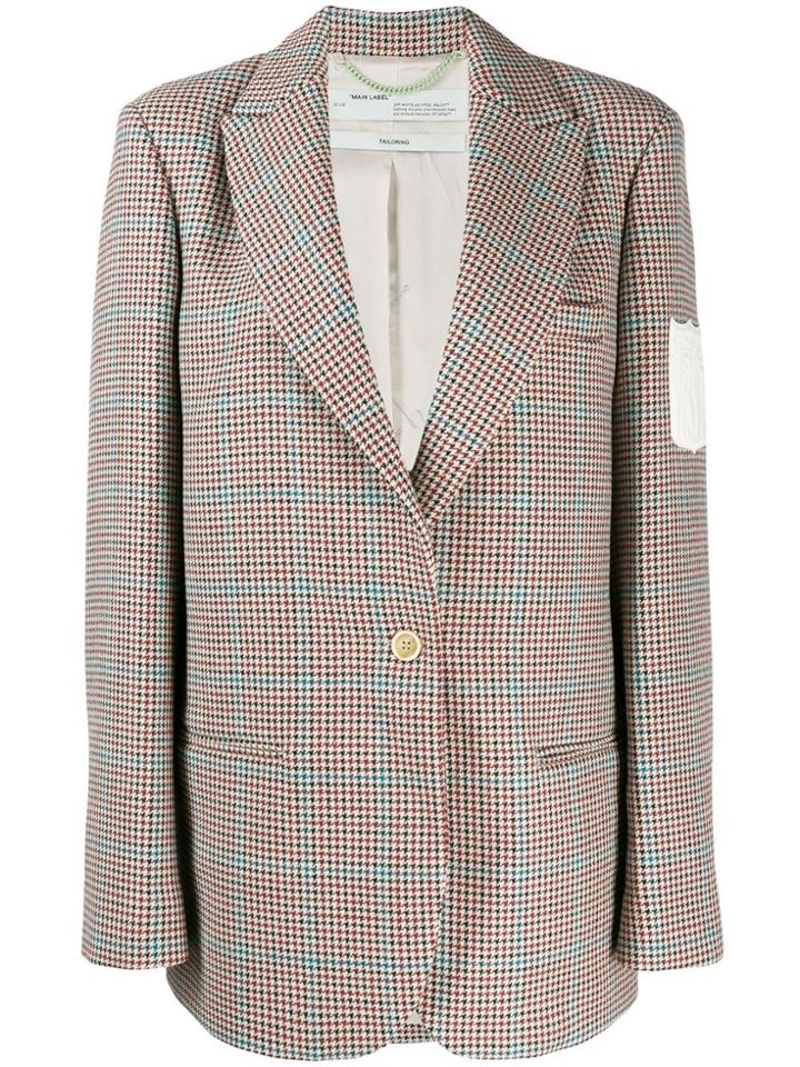 Off-white Check Print Blazer - Brown