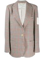 Off-white Check Print Blazer - Brown