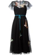 Red Valentino Bird Patches Tulle Dress, Women's, Size: 40, Black, Polyamide/silk