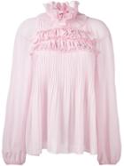 Giamba Ruffled Blouse, Women's, Size: 40, Pink/purple, Silk/polyester